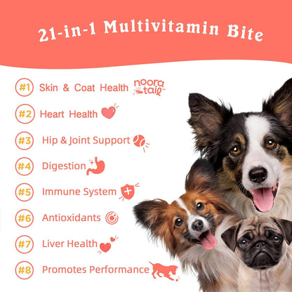 21-in-1 Dog Vitamins and Supplements with Glucosamine & Chondroitin, Natural Daily Multivitamin Chewable for Dogs, Puppy Vitamins Health-Skin-Immunity-Gut Digestion-Joint-Heart, 60 pcs