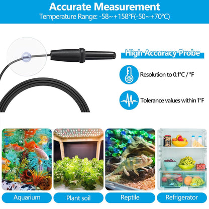 Aquarium Thermometer with Large LCD Display Fahrenheit/Celsius(℉/℃) Fish Tank Thermometer for Aquarium Reptile Terrarium Digital Water Thermometer with Suction Cup