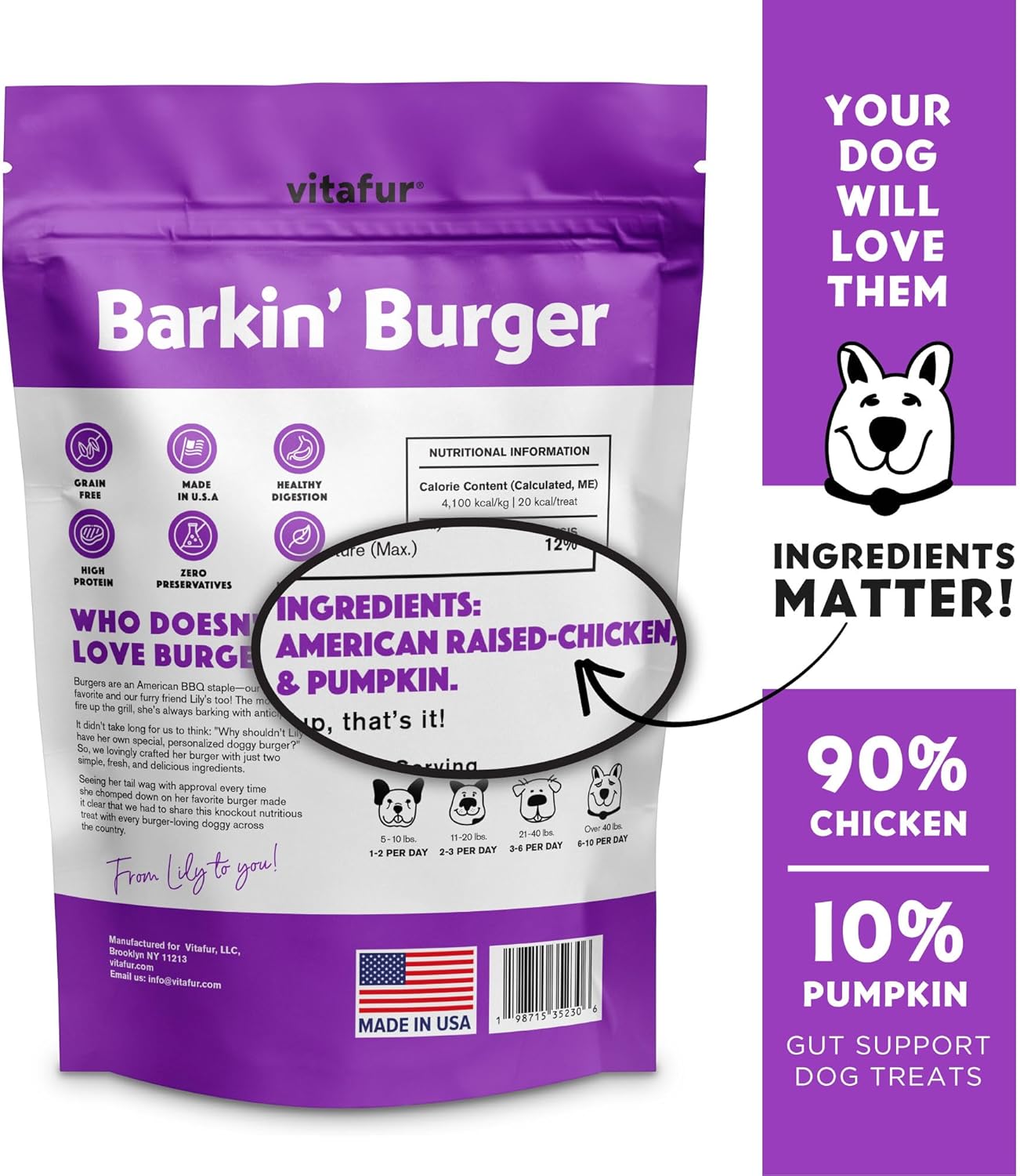 Barkin Burger - Only 2 Premium Ingredients. All Natural Chicken Chips Digestive Support Healthy Dog Treats - Grain Free, Zero Fillers or Preservatives - Perfect for Sensitive Stomachs, Made in USA