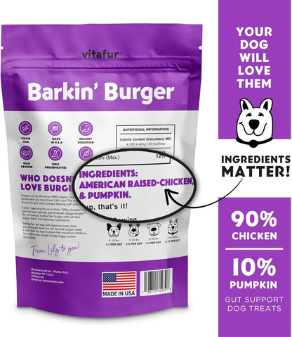 Barkin Burger - Only 2 Premium Ingredients. All Natural Chicken Chips Digestive Support Healthy Dog Treats - Grain Free, Zero Fillers or Preservatives - Perfect for Sensitive Stomachs, Made in USA