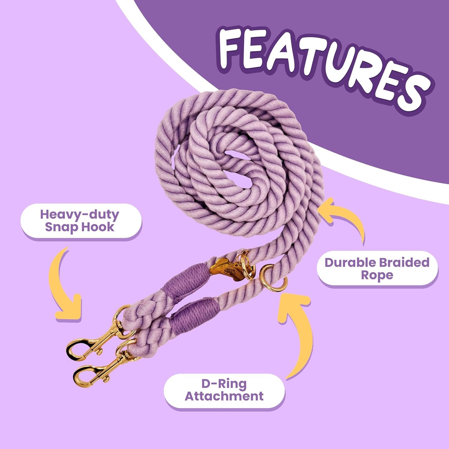 Dog Rope Leash + Crossbody Treat Bag with Poop Bag Dispenser - 44 LBS /6FT Medium Size Leash - Purple Daisy Dream