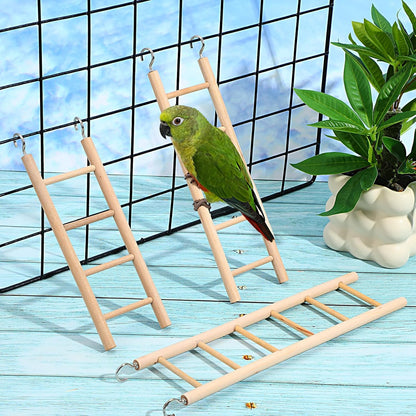 3 Pack Wooden Bird Ladder, Bird Cage Ladder Climbing Toys for Parakeets, Parrots, Cockatoo & Lovebirds