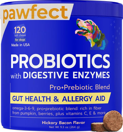 PAWFECTCHEW Pet Probiotics for Dogs & Digestive Enzymes for Dogs | Gut Health & Digestive Function Support | Pumpkin & Omega | Prebiotic Supplement Chews