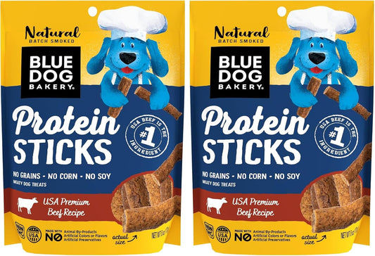 Blue Dog Bakery Protein Jerky Meat Sticks, Made w/USA Beef #1 Ingredient, Healthy Dog Treats, All Natural, 6 oz (Pack of 2)