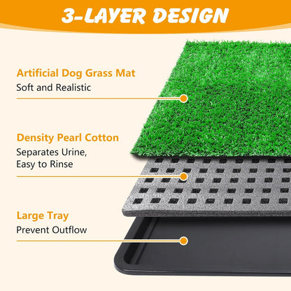 Dog Grass Pad with Tray,35x23in Dogs Potty Tray with 2-Pack Replacement Artificial Grass,Dog Litter Box for Pet Training,Indoor Portable Pottys Pet Toilet