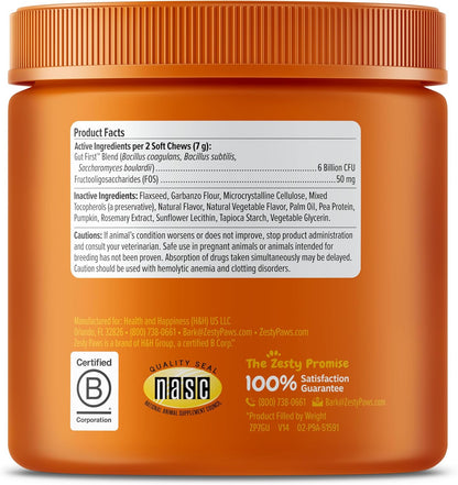 Zesty Paws Probiotics for Dogs - Digestive Enzymes for Gut Flora, Digestive Health, Diarrhea & Bowel Support - Clinically Studied DE111 - Dog Supplement Soft Chew for Pet Immune System - Pumpkin