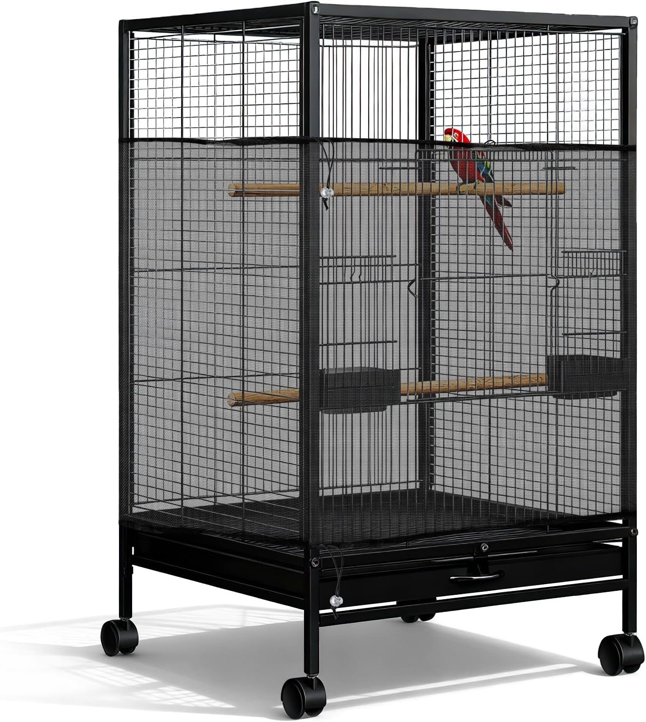 1 Pc Large Bird Cage Seed Cather, Bird Cage Cover 31 X 118 Inches Adjustable Birds Cages Skirt, Elastic Band Mesh Cages Cover for Parrot Seed Guard