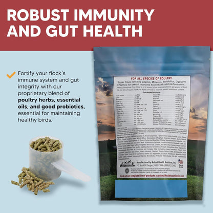 Super Flock Premium Pellet Chicken Supplement Boost Health & Egg Quality with Vitamins, Probiotics, Minerals, Chicken Supplies (1 lb)