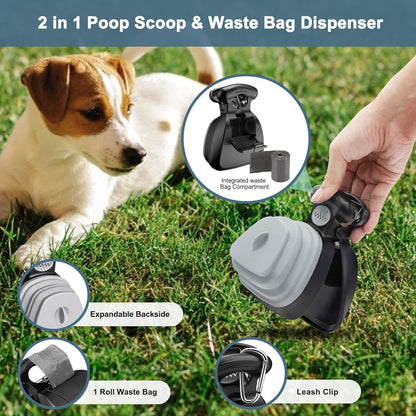Pooper Scooper, Expandable Pet Poop Picker, Portable Dog Pooper Scooper for Small and Large Dogs, Waste Bag Storage Compartment, 6 Roll of Trash Bag