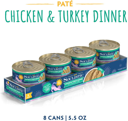 Soulistic Paté, Chicken and Turkey Dinner in a Hydrating Purée, 5.5oz Can, Pack of 8