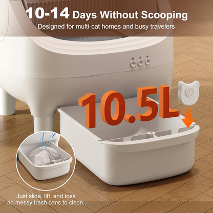 Auto Self-Cleaning Litter Box + Pet Hair Remover Glove Bundle, Open-Top Box with 10.5L Bin & Grooming Glove