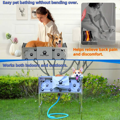 Foldable Elevated Dog Bathtub with Drain 300 lb Capacity Portable Pet Shower Wash Station for Bathing Grooming Small Medium and Large Dogs, and Indoor Outdoor Use (1 PVC-TUB-L)