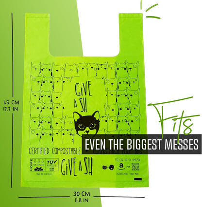 Certified Home Compostable Cat Litter Bags For Poop - 10% to Charity - Cornstarch-Based - For Cleaning Up Litter Trays - NF T51-800 Compliant - 90 Extra Large Disposable Bags