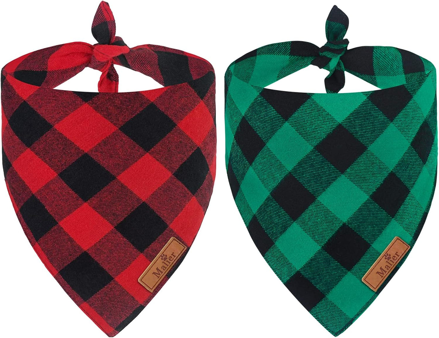 Malier 2 Pack Christmas Dog Bandanas, Classic Buffalo Red Plaid Dog Bandana for Girl and Boy, Pet Scarf Bibs Pet Costume Outfit Accessories for Small and Extra Large Dogs Pets (Large)