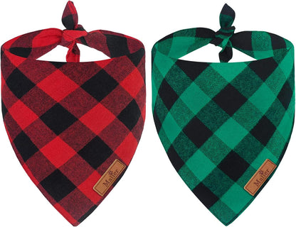 Malier 2 Pack Christmas Dog Bandanas, Classic Buffalo Red Plaid Dog Bandana for Girl and Boy, Pet Scarf Bibs Pet Costume Outfit Accessories for Small and Extra Large Dogs Pets (Large)