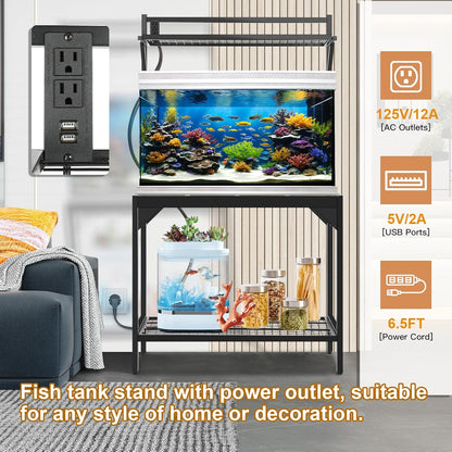 40-50 Gallon Fish Tank Stand, Aquarium Stand with Power Outlets,36.6" x 18.5"Tabletop, Thickened Metal Frame, Reptile Tank Stand for Home Office, Tank not Included