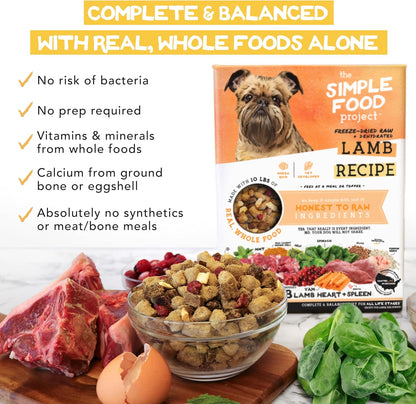 Simple Food Project The Freeze Dried Raw Dog Food Topper Featuring Organic Human Grade Ingredients [6 Pack Variety - 1oz Samples Bison, Duck, Lamb, Beef/Salmon, Duck/Trout, and Chicken/Turkey] …