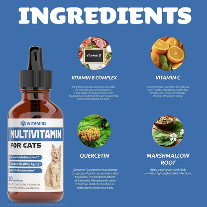 Cat Multivitamin - Supports Immune Health, Skin, Coat, Heart Health & More - Cat Vitamins - Cat Supplements & Vitamins - Cat Vitamins for Indoor Cats - Kitten Vitamins - Cat Immune Support - (1)