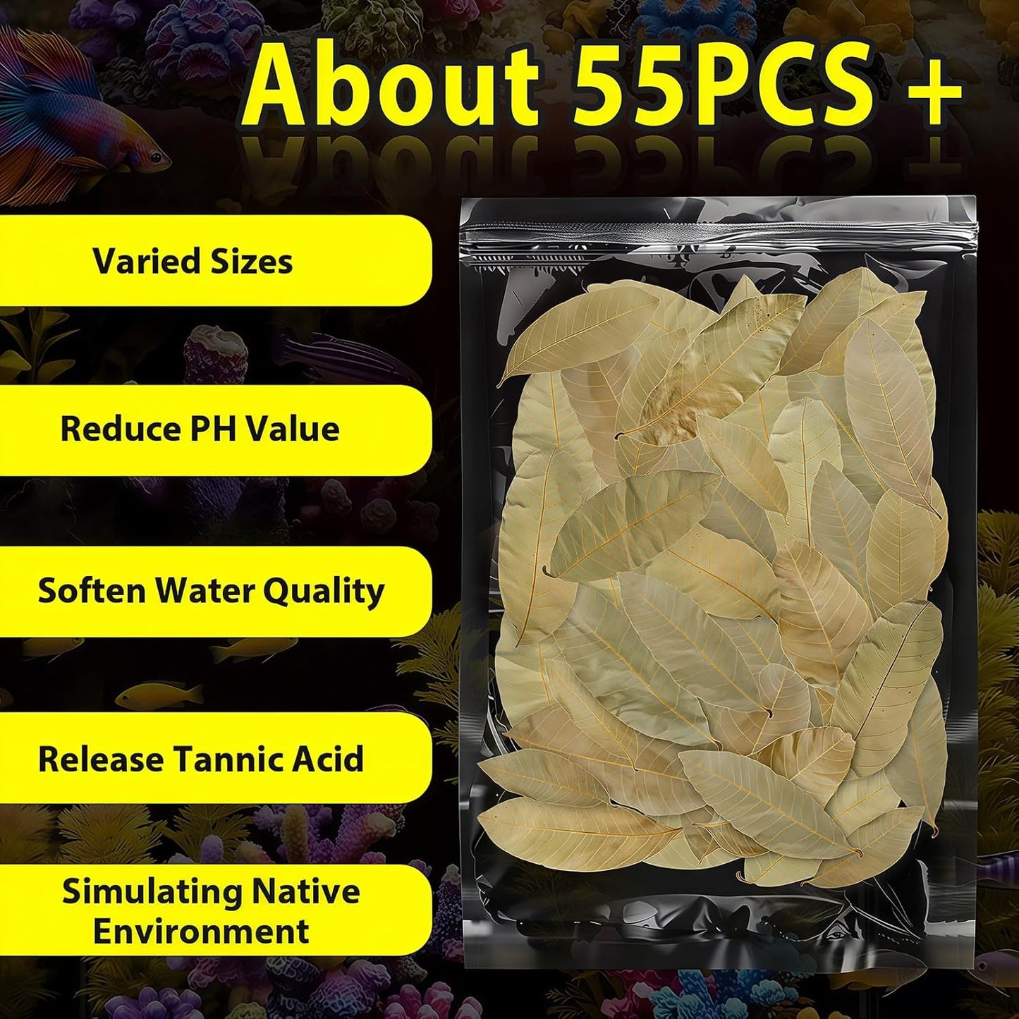 55+ Dried Longan Leaves (4-6 Inch) - Natural Terrarium Leaf Litter for Bioactive Setup, Isopods, Snakes, Frogs, Spiders, Betta Fish- Moisture Retention & Hiding Cover