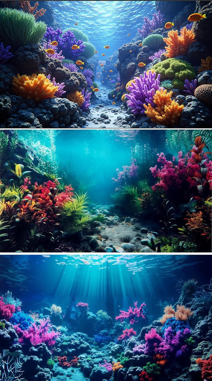 3 Pack Aquarium Background 48x24 inches Fabric Aquarium Background Fish Tank Undersea Corals Sunshines Rock Aquatic Plants