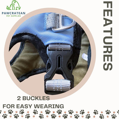 Cat 5-Point Adjustable Harness and Leash Set, Sky Blue Polyester, 5-Point Adjustable Vest with Reflective Lines Prefect for Outdoor Soft Comfortable (Small)