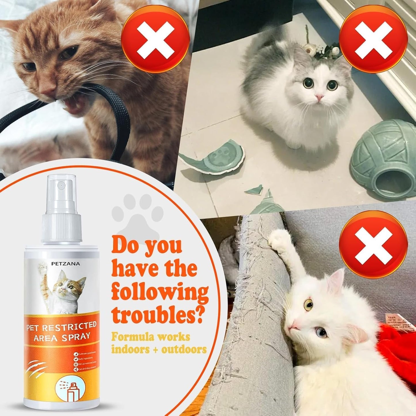 Cat Deterrent Spray: 100ml Natural Bitter Formula Spray to Stop Chewing & Scratching, Safe Indoor/Outdoor Anti-Chew Training Aid for Furniture, Sofas, Curtains - No Alcohol/Toxic for Cats Kittens