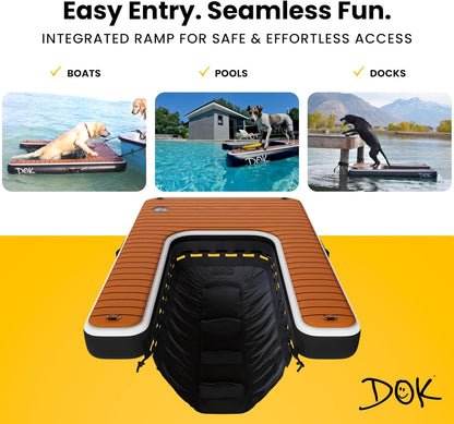 DOK Dog-DOK Inflatable Dock Platform: Safe & Easy Water Access for Dogs Up to 230 lbs; Floating Non-Slip EVA Foam with Dog Boat Ramp for Pool, Dock, & Lake | Military Grade & High Visibility