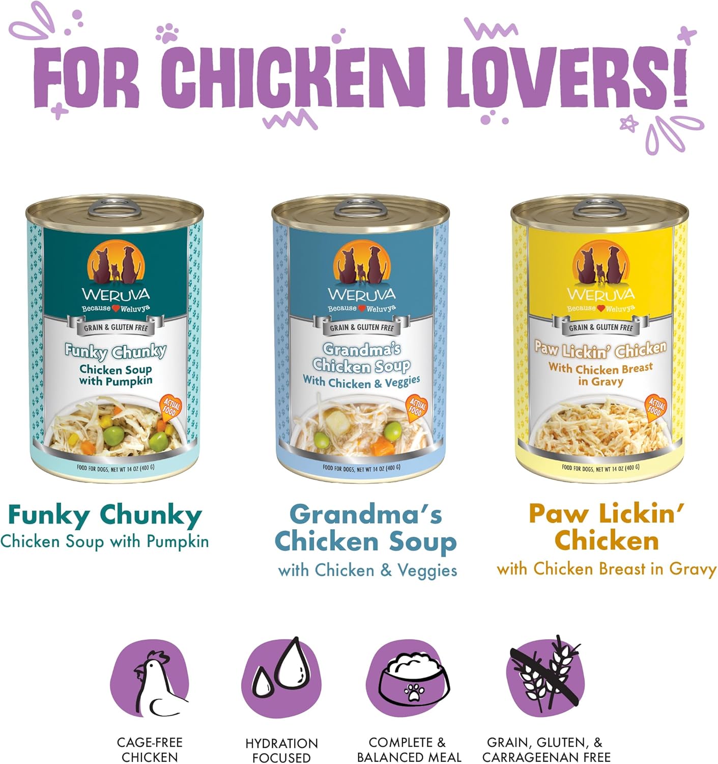 Weruva Classic Dog Food, Cluck Crew Trial Variety Pack, 14oz Can, Pack of 3