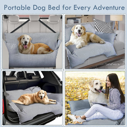 Dog Car Seat for Large Dogs,Dog Booster Seat Under 80lbs or 2 Small Dogs, Detachable Pet Seat with Safety Belt, Non-Slip Base, and Storage Pockets for Car Travel
