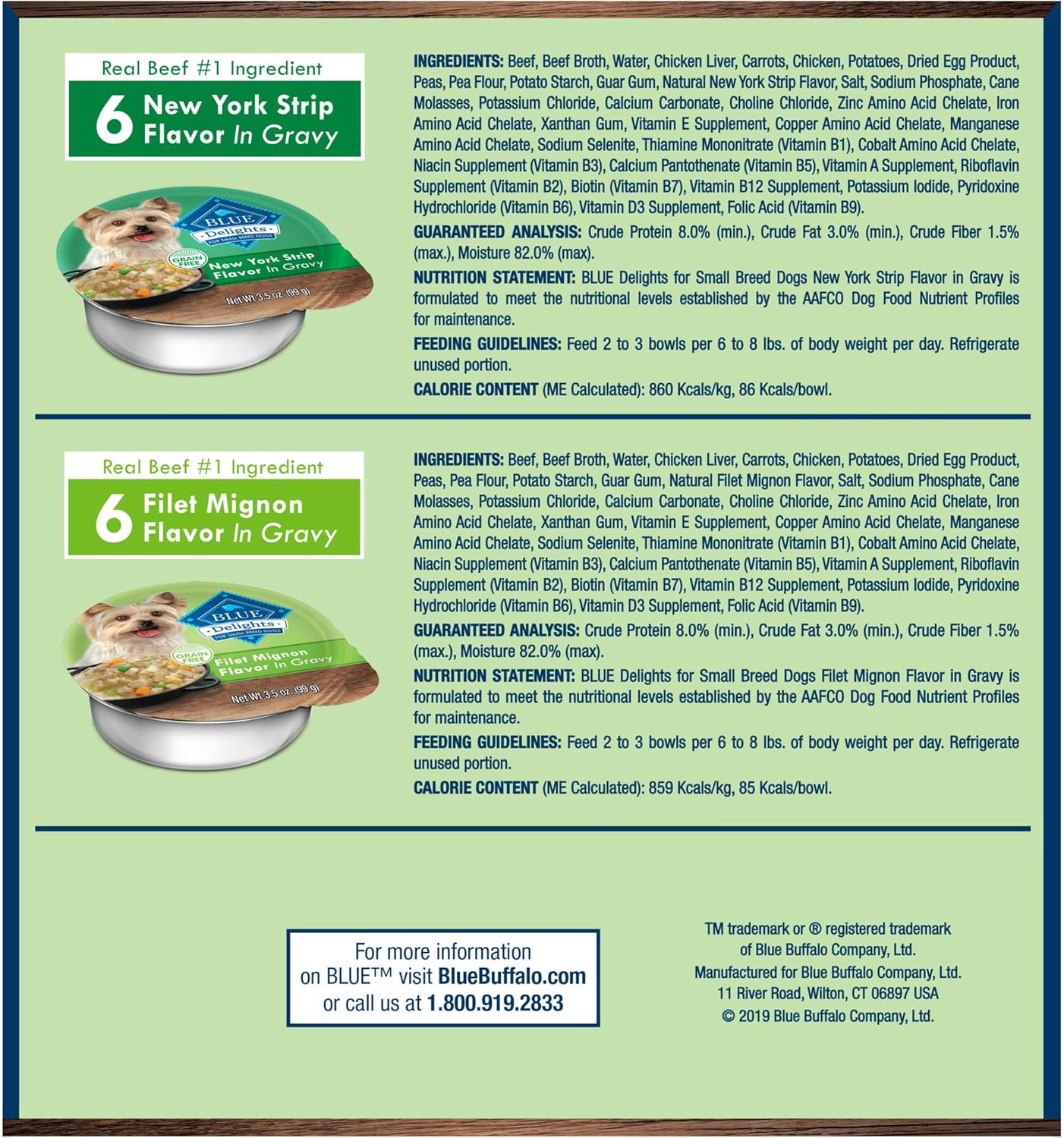 Blue Buffalo Delights Natural Adult Small Breed Wet Dog Food, Variety Pack, Made with Natural Ingredients, Filet Mignon & New York Strip Recipe in Hearty Gravy, 3.5-oz. Cups (12 Count, 6 of Each)
