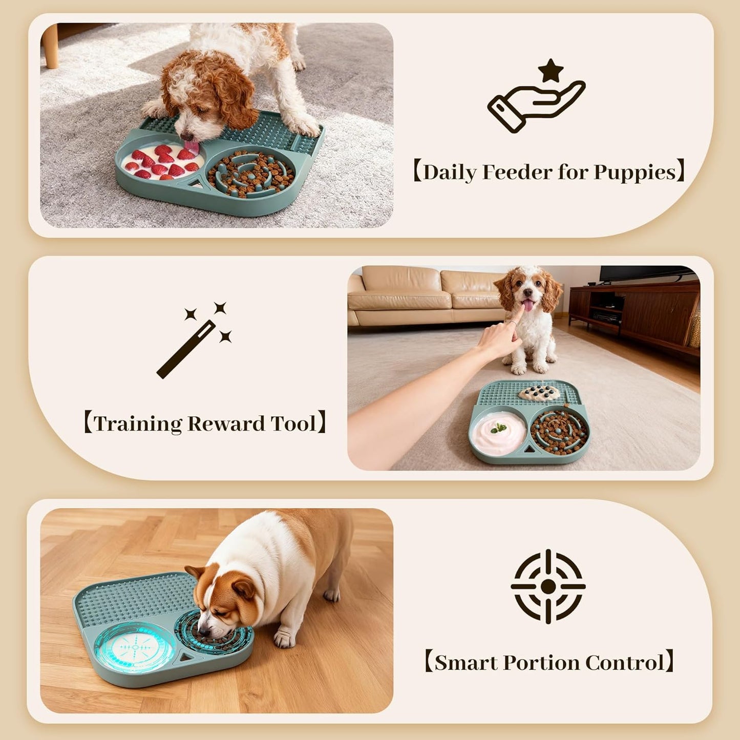 Slow Feeder Snack Bowl & Lick Mat for Dogs & Cats – Non-Slip, Food-Grade Silicone Treat Bowl Combo for Small Breeds – Perfect for Treats, Snacks & Portion Control, Includes Scraper & Brush