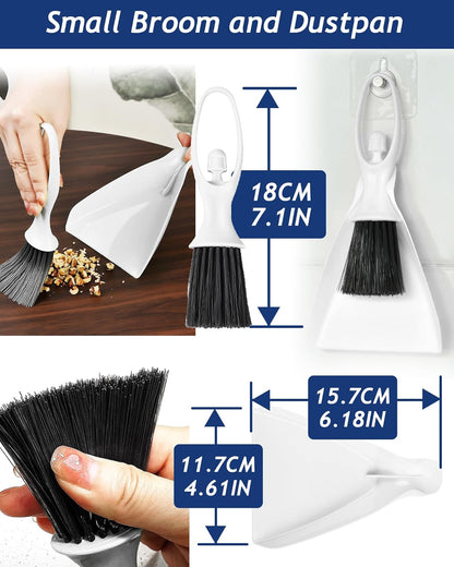Upgrade 6PCS Cage Cleaner Set,2-in-1 Stainless Steel Pet Cage Brush,Bird Poop Remover,Dual Head Brush,Long Handle Scraper,Small Animals House Cleaning Accessories,Mini Dustpan and Broom Set (6PCS-1)