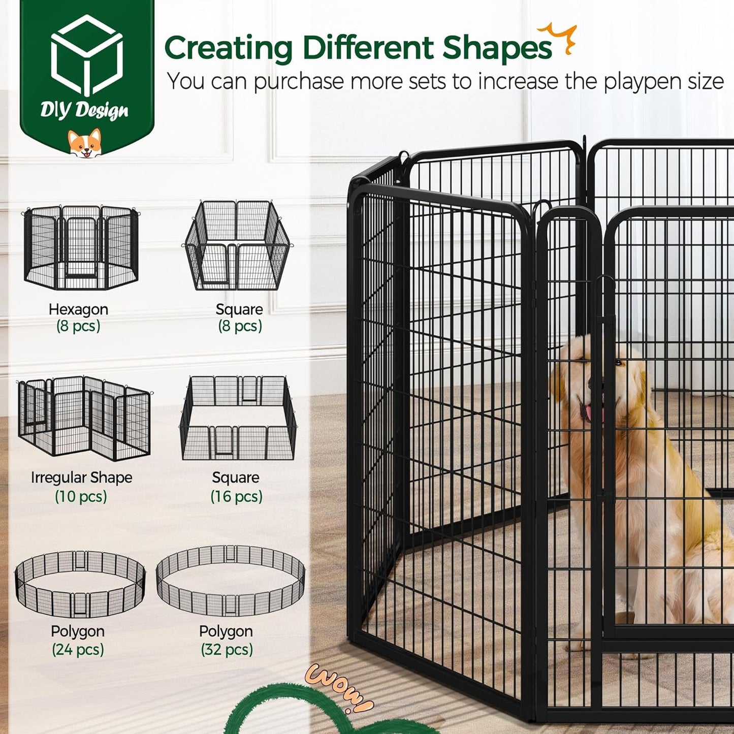 Yaheetech Dog Playpen, 40 inch 8 Panels Dog Pen for Indoor Heavy Duty Puppy Exercise Pen Metal Pet Fence for RV Camping/Yard/Garden