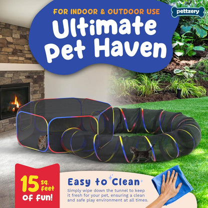 Outdoor Cat Enclosure - Portable Catio Playground for Cat Run, Kitty and Small Animals - Tent & Tunnels for Outside and Indoor Play
