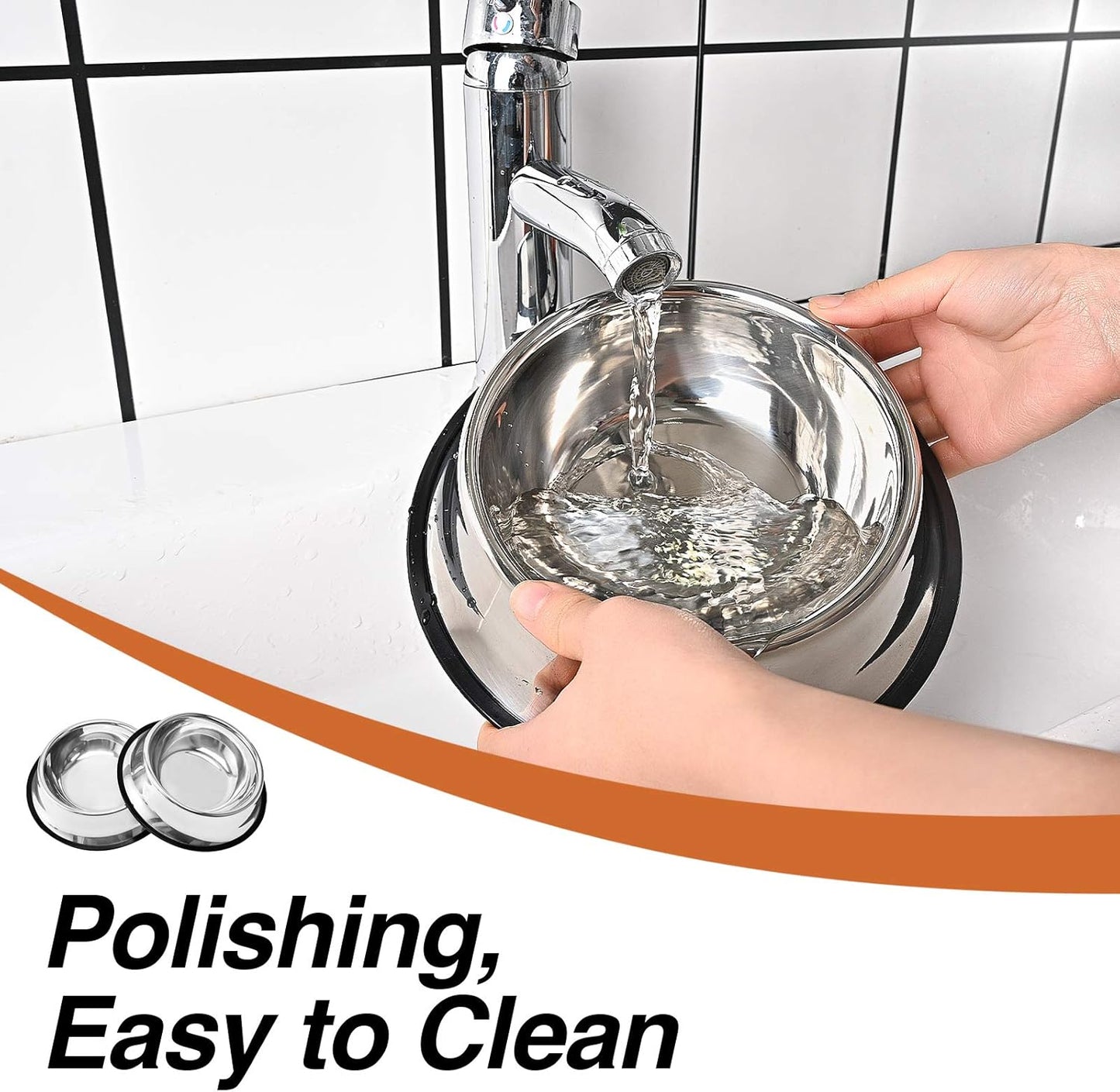 2Packs Stainless Steel Dog Bowl with Anti-Skid Rubber Base for Small/Medium/Large Pet, Perfect Dish, Pets Feeder and Water Choice Puppy Cat Kitten (8oz)