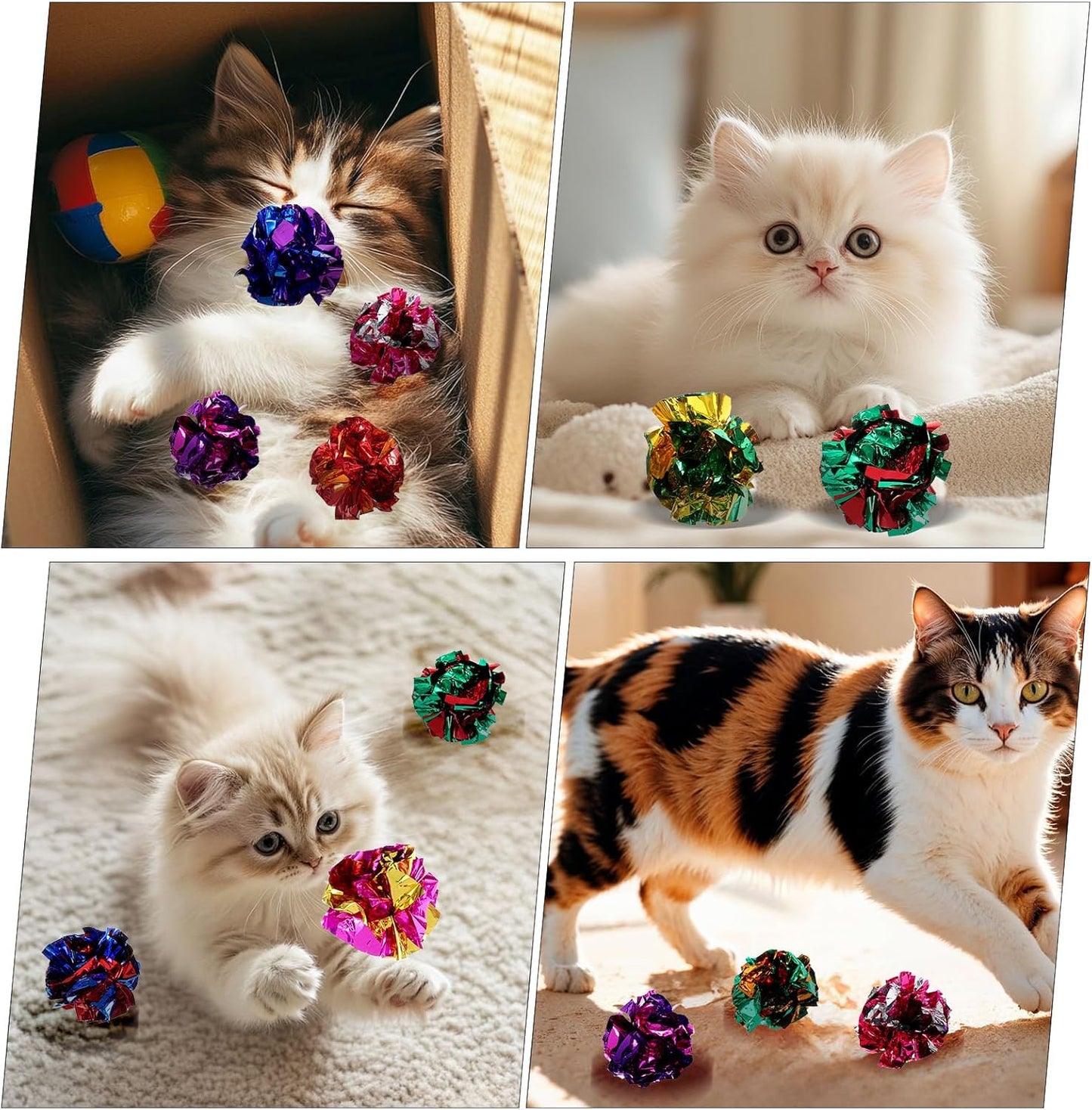 150 Pcs Crinkle Balls Cat Toys, 1.96 Inch Polyester Film Interactive Crinkle Balls, Colorful Chew and Chase Toys, Keep Cats Kittens Fit Active Indoor, Random Color
