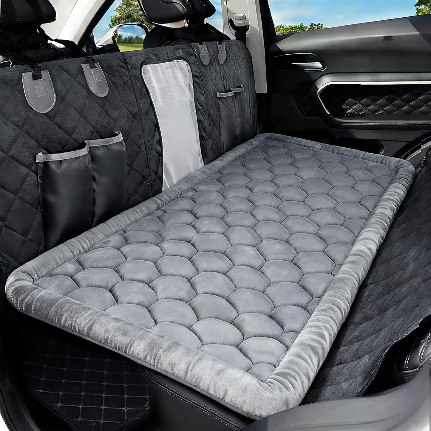 Dog Bed for Car，Dog Car Seat Cover for Back Seat，Non-Slip Travel Pet Mat，Nonslip Soft Durable，Fit for Backseat Extenders and Trucks SUVs (Gray)
