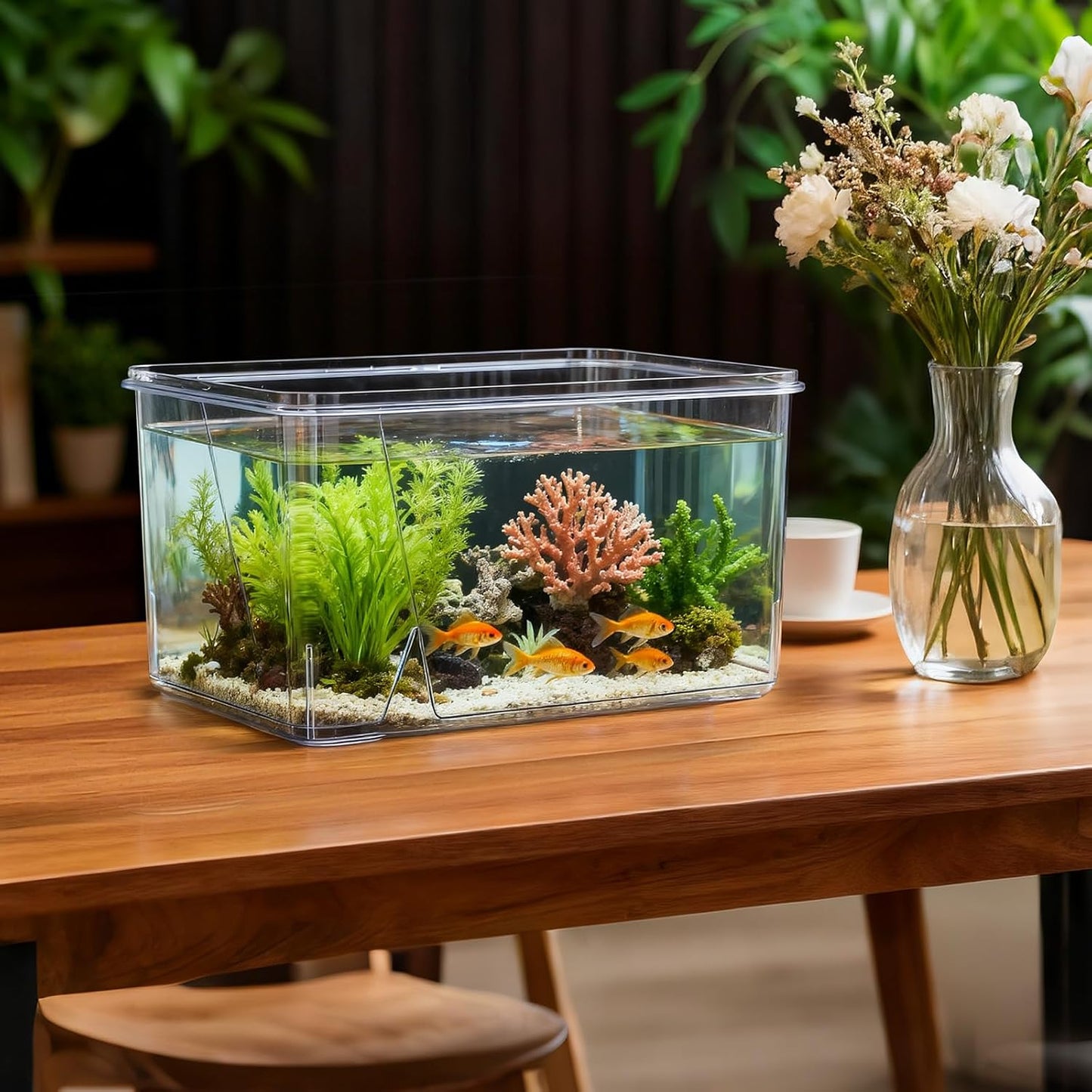 Geelin 2.5 Gallon Plastic Fish Tank Large Bowl Shatterproof with Crystal Clear Clarity for Terrarium, Flower Vase Centerpiece Gift for Fish Lovers(Square)