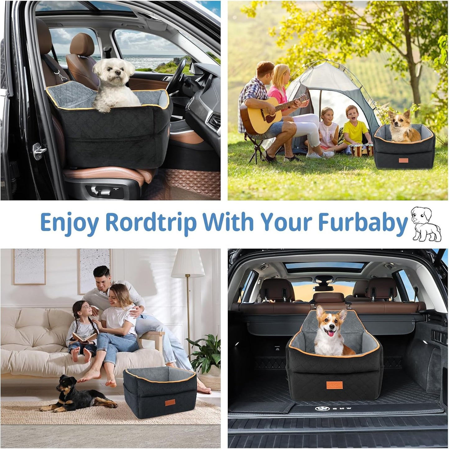 Dog Car Seat for Small Medium Dogs, Memory Foam Dog Booster Car Seat for Pets Under 35 lbs, Anti-Slip Pet Carseat with 2 Adjustable Leashes, Elevated Dog Travel Bed with Storage Pockets