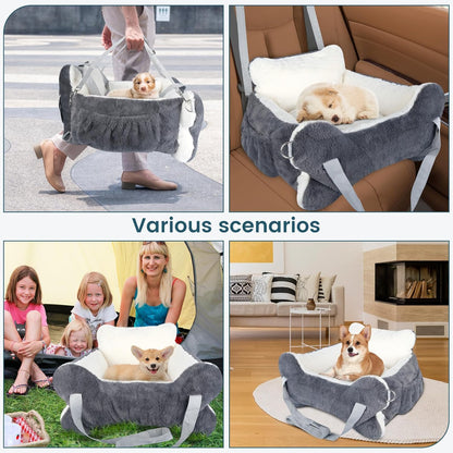 25.5"x24.3"x11" Dog Car Seat for Small Dogs & Cats, Dog Booster Car Seat with Plush Cushion, Non-Slip Bottom & Safety Leash, Cats Bed with Side Pocket for Sedan, SUV and Truck, Washable
