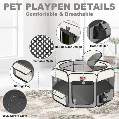 Aivituvin Dog Playpen Foldable Pet Play Pens with Carrying Bag for Cat, Puppies, Rabbits, Chickens, Durable Portable Pet Tent for Travel Camping Indoor/Outdoor Grey M