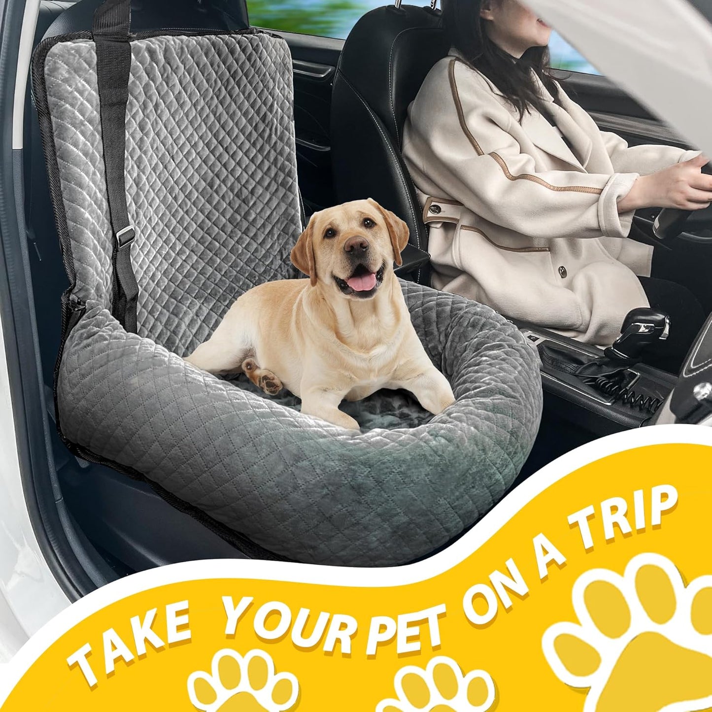Dog Car Seat for Small Medium Dogs,Detachable Washable Travel Safety Pet Booster Seat, Comfy Ultra Soft and Multifunctional Car Travel Bed,Grey