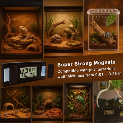 2pcs Magnetic Reptile Thermometer and Humidity Gauge,Fast Accurate Hygrometer Thermometers Terrarium Tank Accessories,for Bearded Dragon,Jumping Spider,Snake,Tortoise,Crab,Ball Python,Gecko (Black)