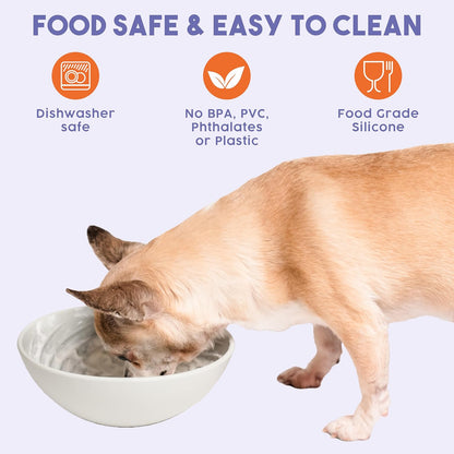 Awoo Wobbowl - Silicone Dog Lick Mat and Slow Feeder Bowl - Dishwasher Safe Pet Dish - Extends Mealtime for Fast Eaters & Reduces Anxiety - for Wet & Dry Food (Almond)