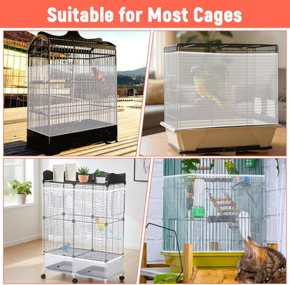 Large Bird Cage Cover Net, Adjustable Bird Cage Cover Net White Birdcage Nylon Mesh Nets Soft Airy Skirt Guard for Parrot Cages(118 x 32 Inch, White)
