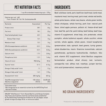 ORIJEN Wild Reserve Dry Dog Food Farm-Raised Beef & Lamb Recipe 12lb Bag