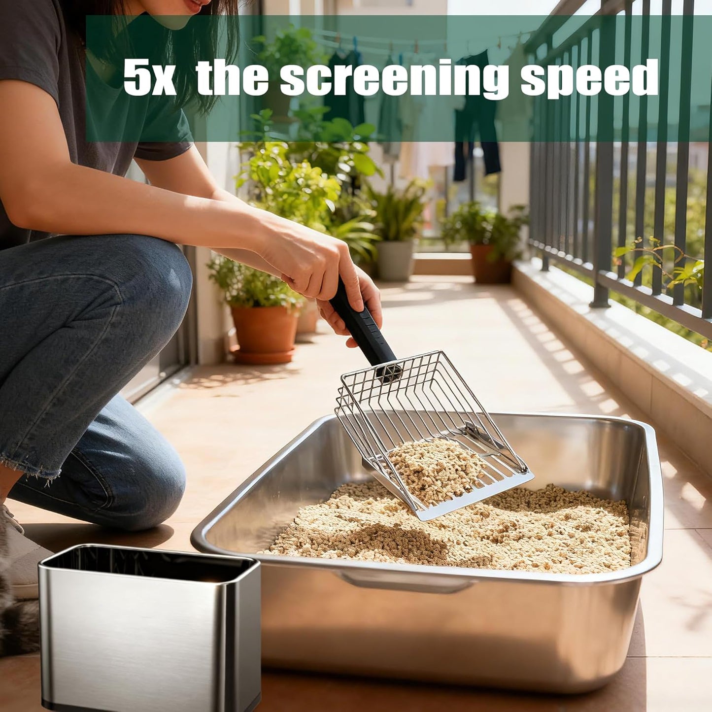 XIAOXINGYUN Stainless Steel Cat Litter Scoop, Metal Cat Litter Scooper with Holder, Heavy-Duty Cat Scooper with Coarse and Fine Grids for Quick Screening and Easy Cleaning