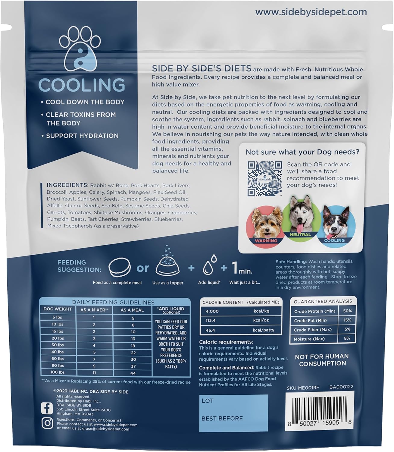 Side by Side Rabbit Patties - Cooling Freeze-Dried Dog Food & Dog Food Toppers for All Breeds - Made with Nutrients & Whole Raw Ingredients - No Artificial Additives or Fillers, USA Made (13 oz.)