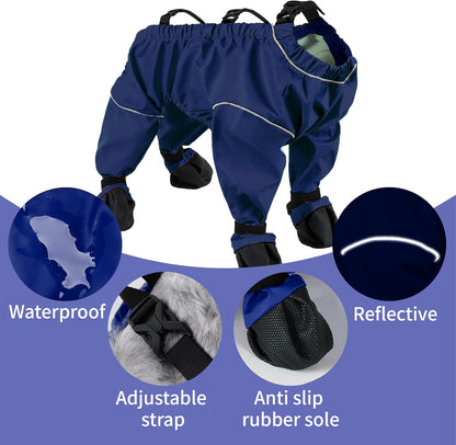 Waterproof Dogs Boots Anti Slip with Reflective Straps, Pets Boots with Suspenders for Snow and Rain Days Small to Medium Dogs, One-Piece Design Paw Protectors for Walking Grassland, Blue (M)