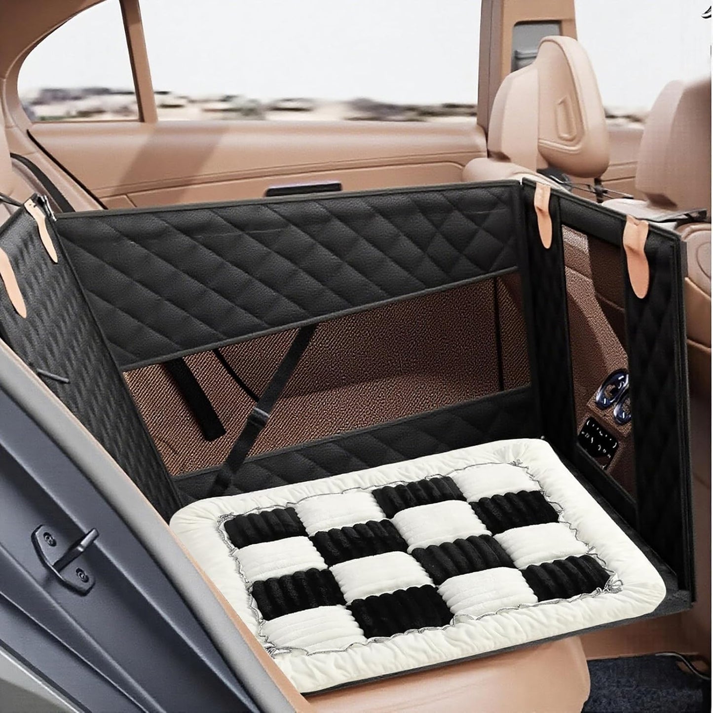 Dog Car Seat Cushion for Carriers & Crates, Pet Travel Mat with Non-Slip Backing, Soft PP Cotton Filled Dog Bed for Car Seats, Hard & Soft Carriers, Pet Crates, Machine Washable (19.6"x19.6")